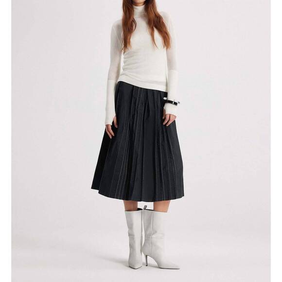 NEW THEO THE LABEL women's theia striped taffeta pleated midi skirt in black